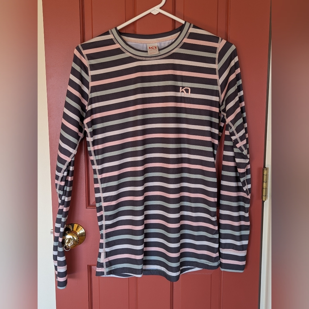 Kari Traa Striped Long Sleeve Top - Black and Pink